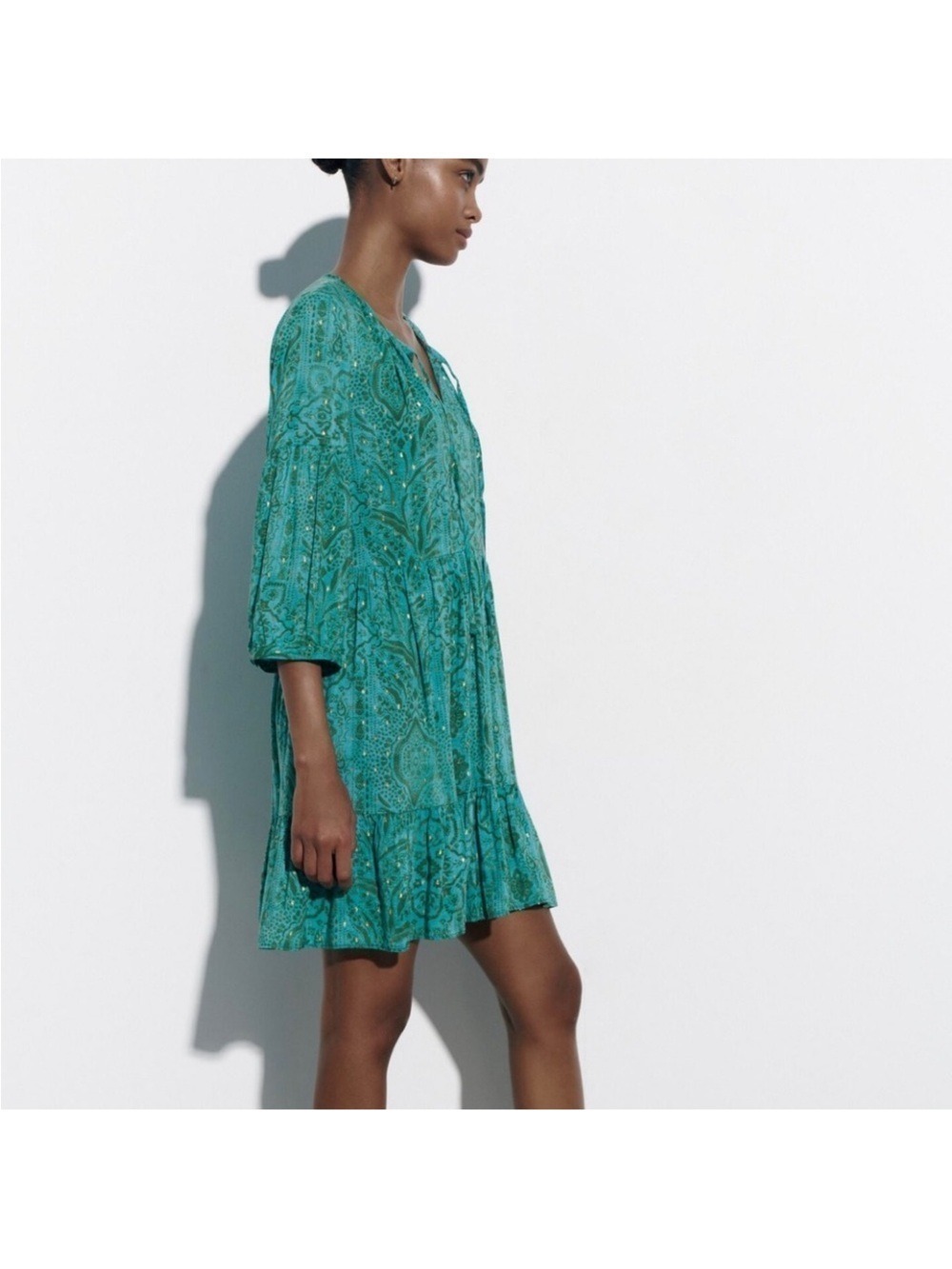 Zara Mini Dress Green Metallic Small - Picture 2 of 7